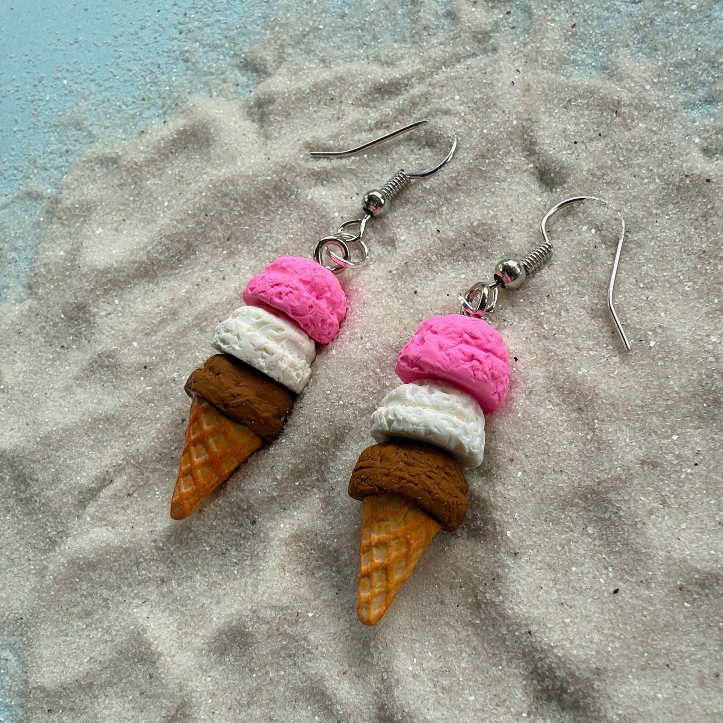 Neopolitan Ice Cream Cone Earrings