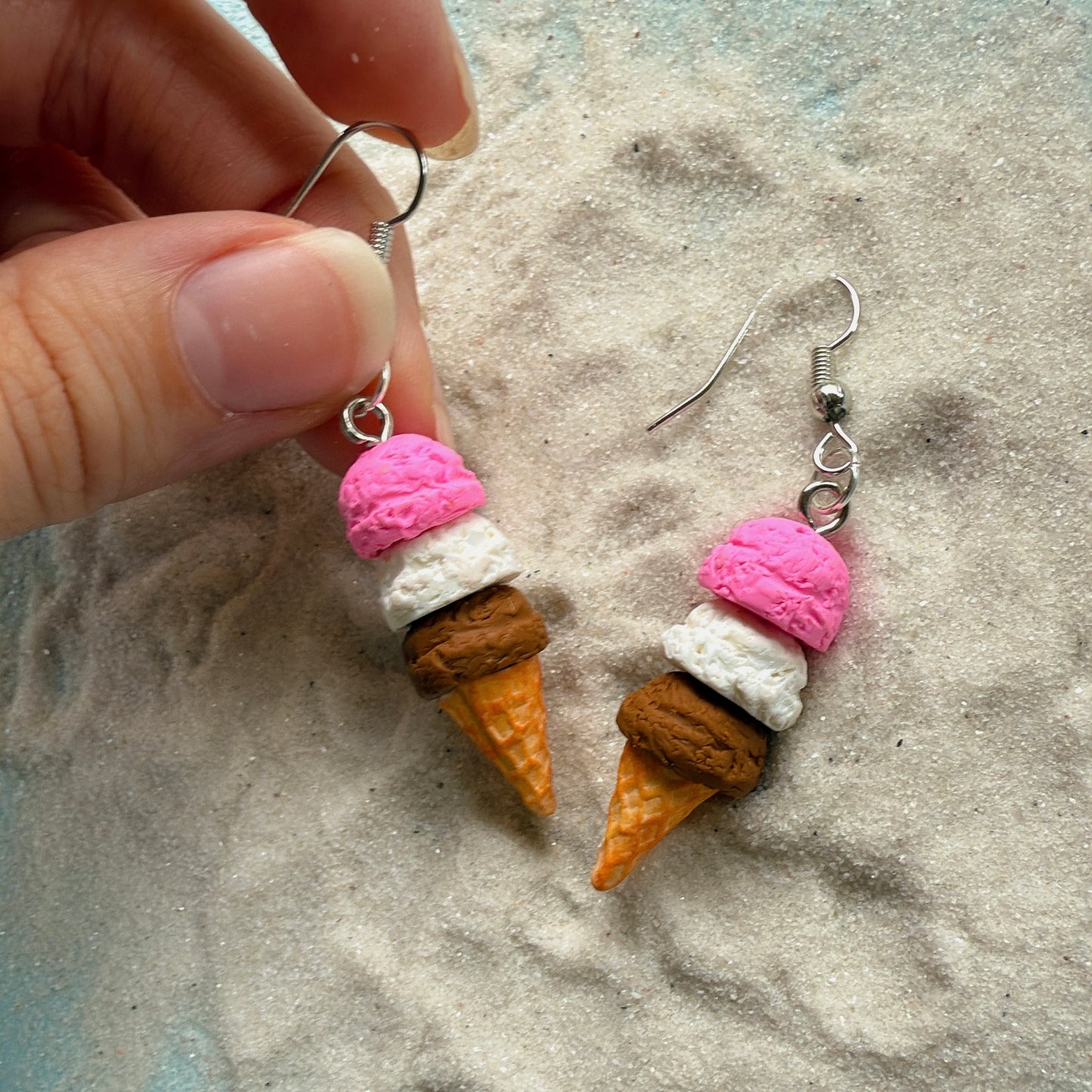 Neopolitan Ice Cream Cone Earrings