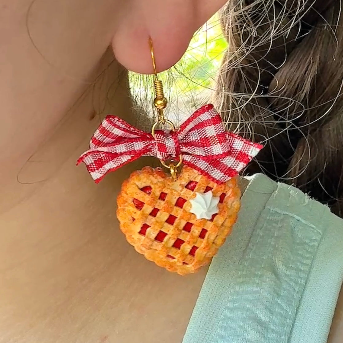Cherry Pies With Gingham Bow Earrings