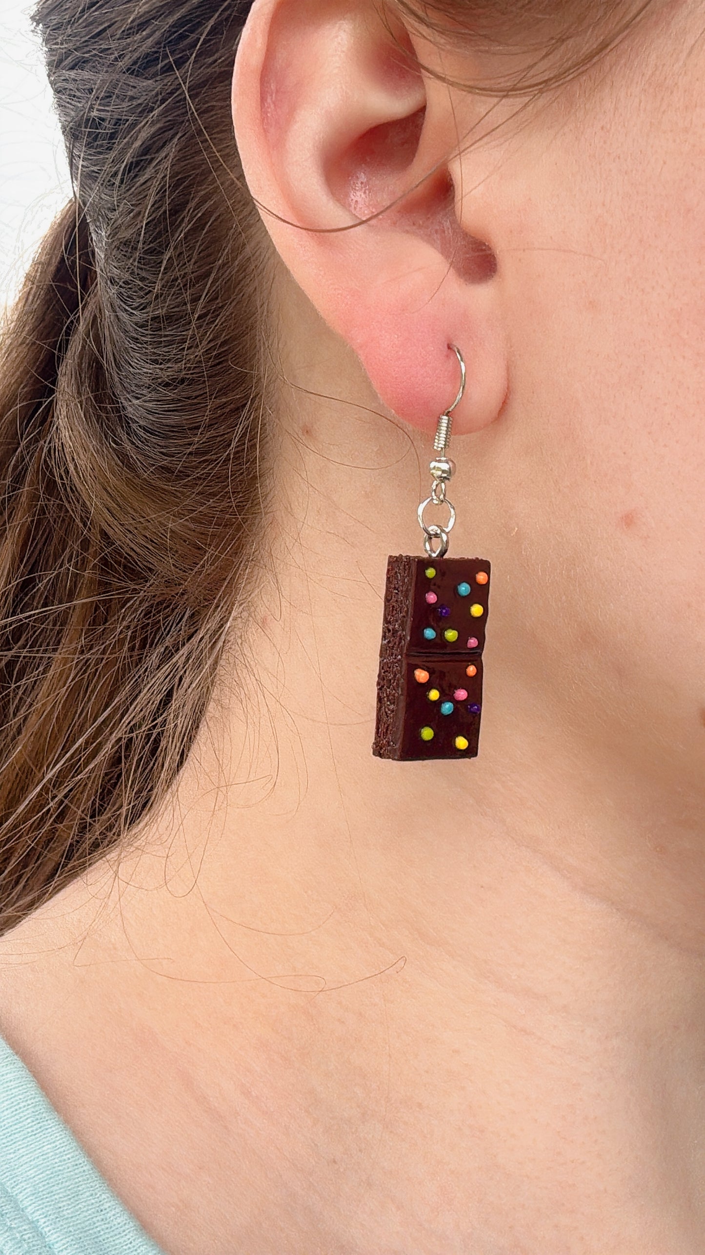 Cosmic Brownie Dangle Earrings- Handmade Polymer Clay Dessert Jewelry