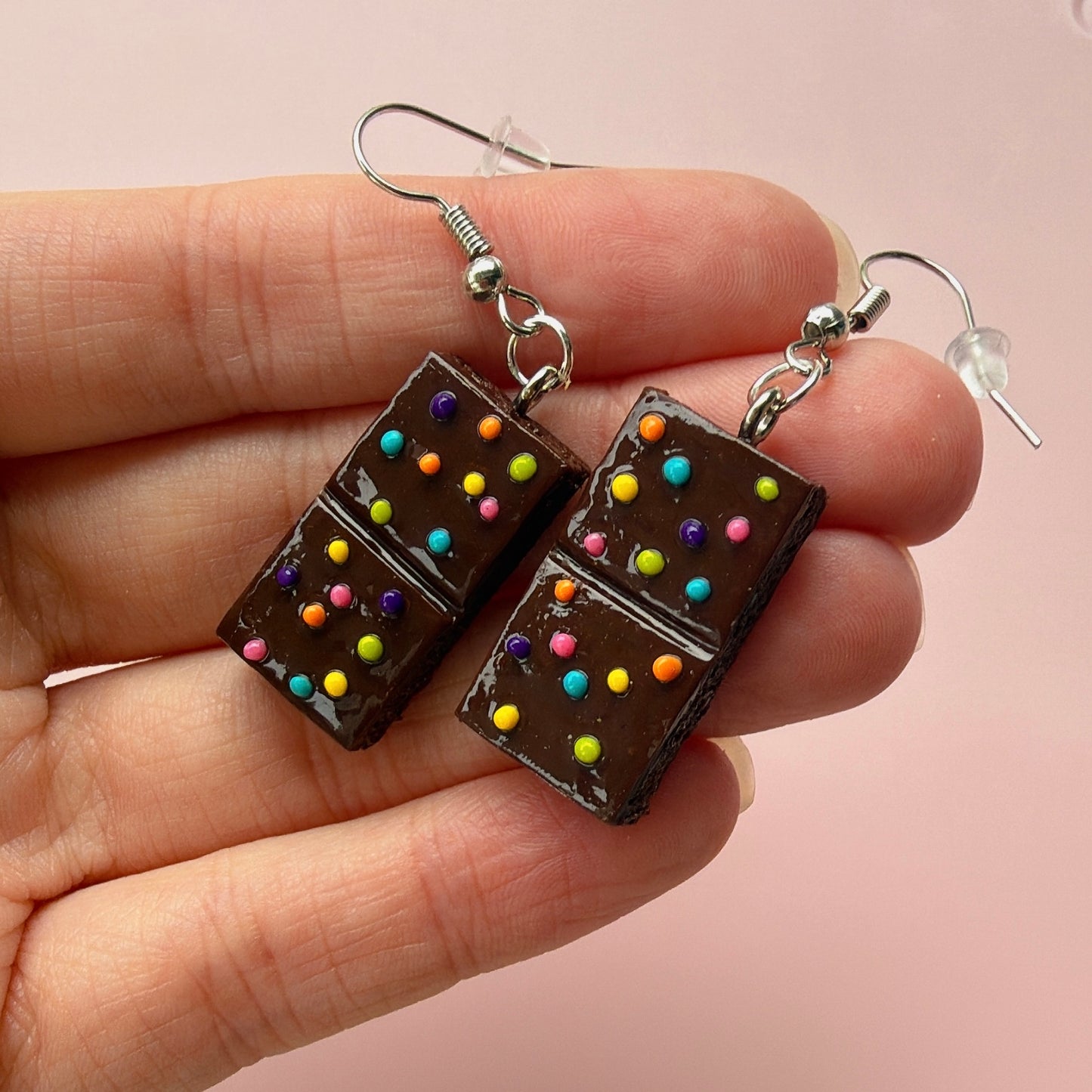 Cosmic Brownie Dangle Earrings- Handmade Polymer Clay Dessert Jewelry