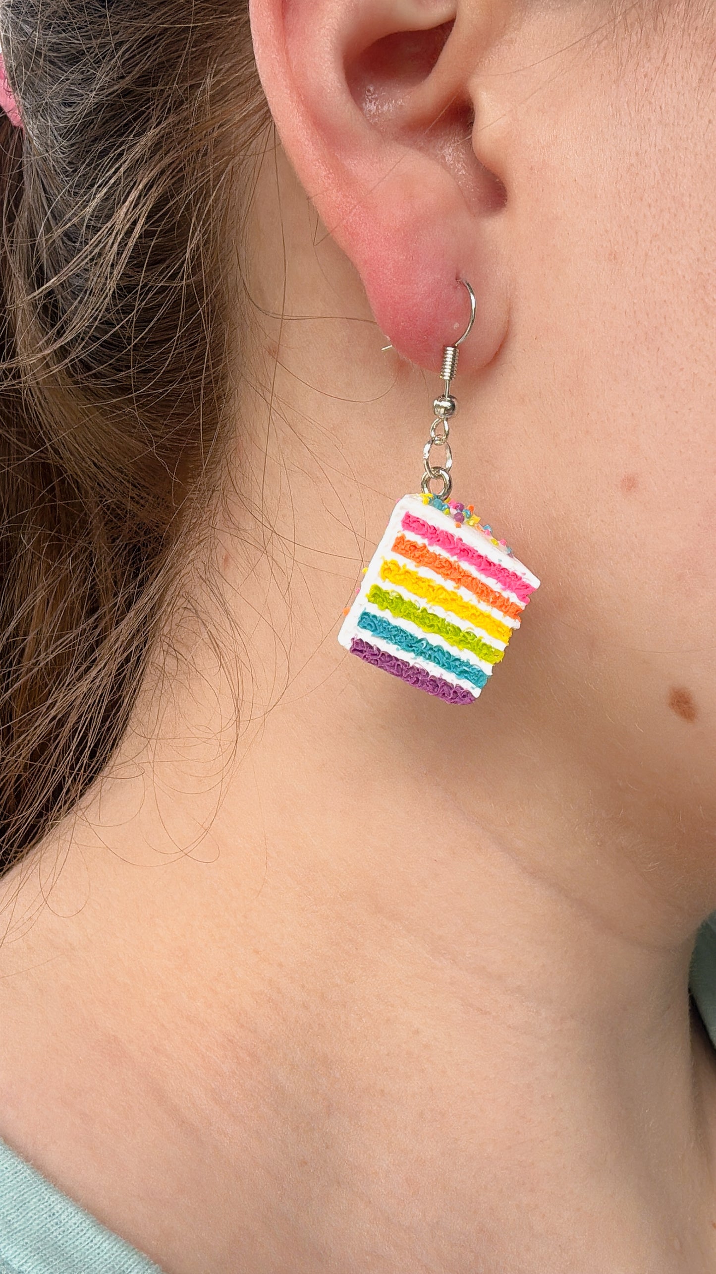 Rainbow Cake Earrings- Handmade Polymer Clay Dessert Jewelry