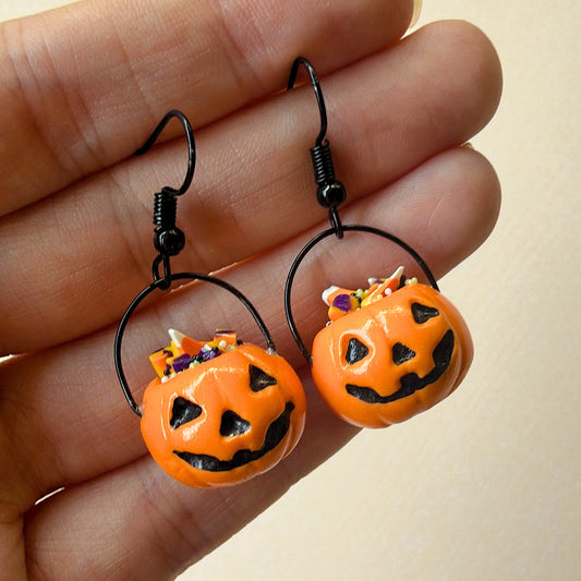 Pumpkin Candy Bucket Earrings