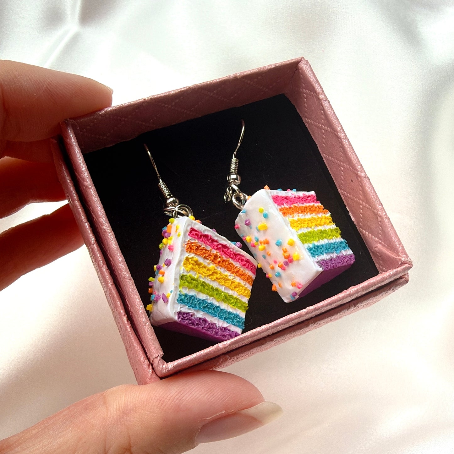 Rainbow Cake Earrings- Handmade Polymer Clay Dessert Jewelry
