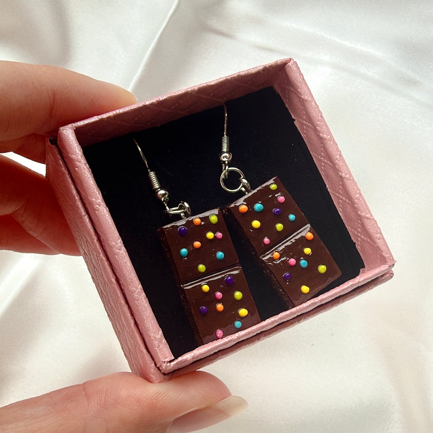 Cosmic Brownie Dangle Earrings- Handmade Polymer Clay Dessert Jewelry