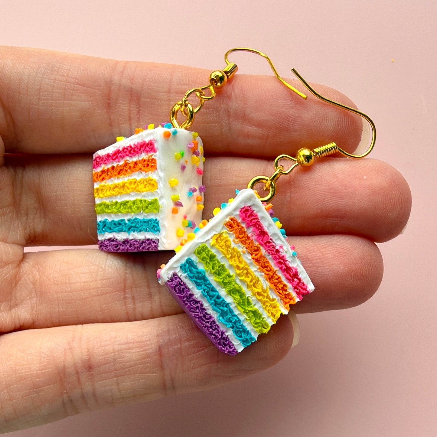 Rainbow Cake Earrings- Handmade Polymer Clay Dessert Jewelry